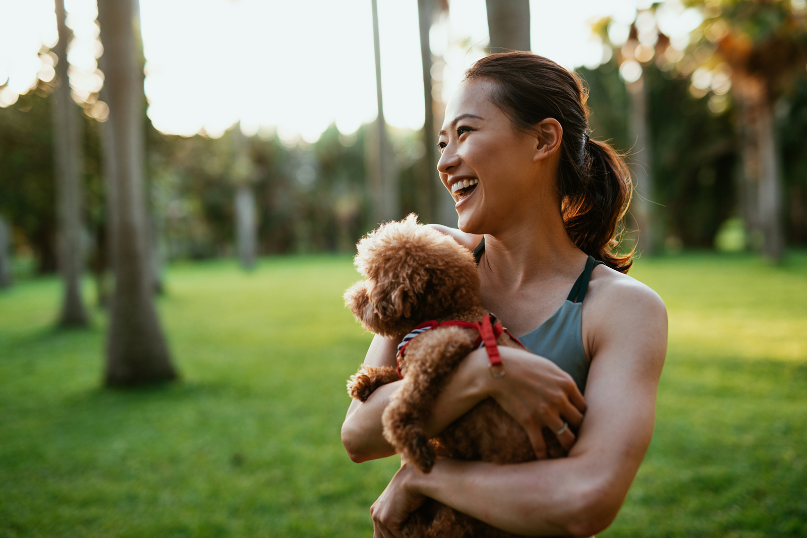 Woman with dog in park