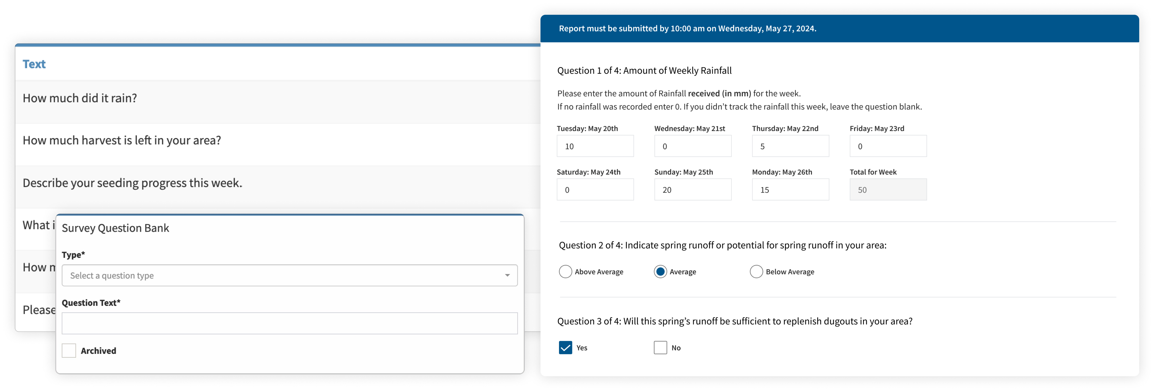 Survey question modals