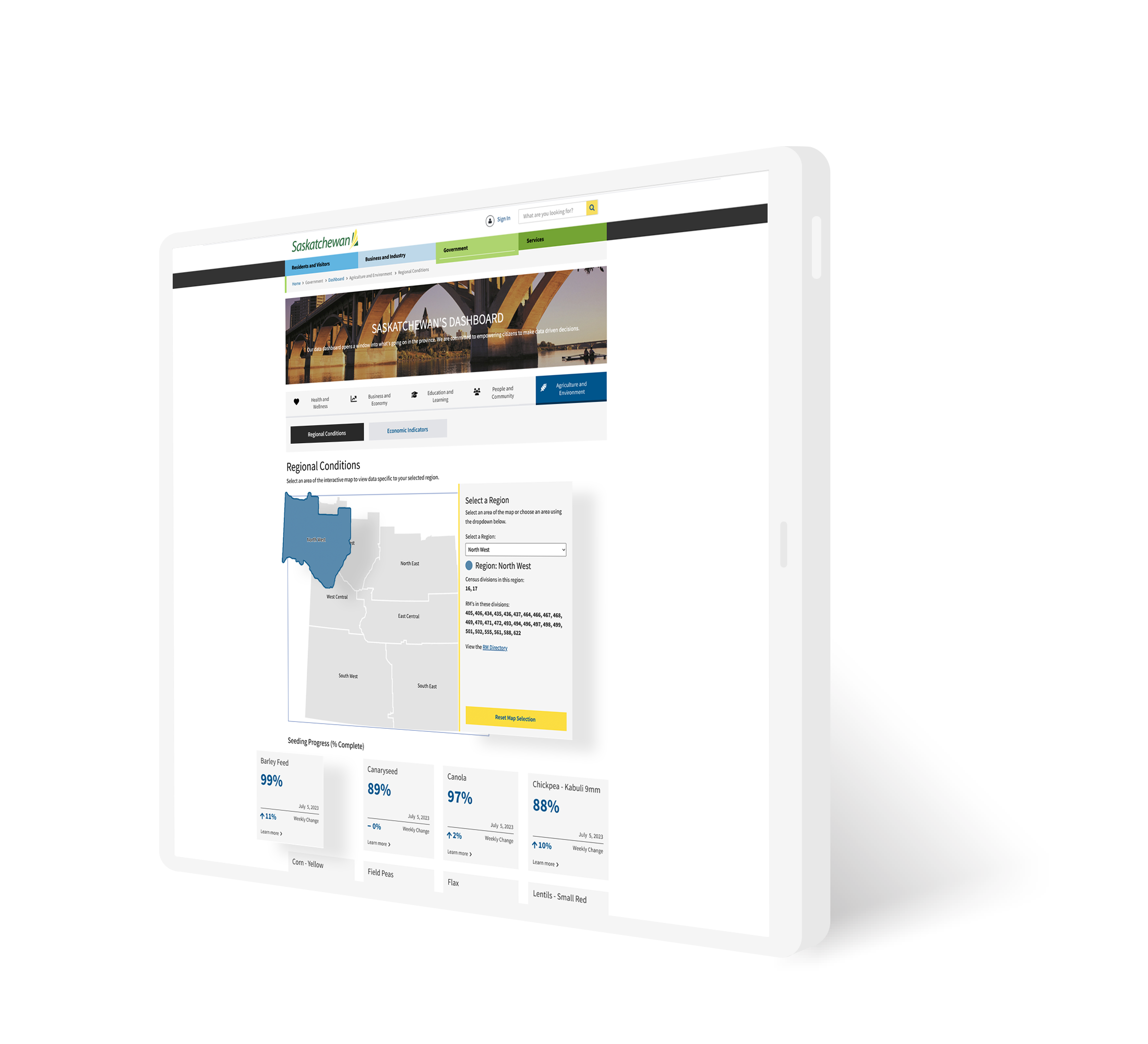 Saskatchewan Dashboard on tablet