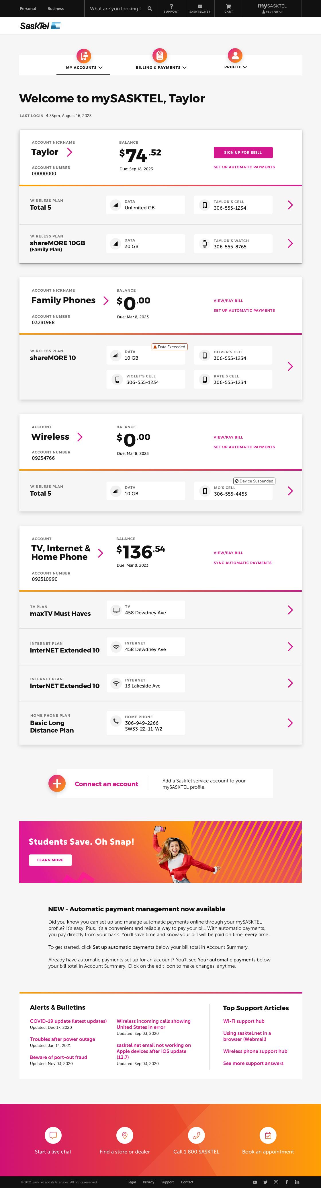 SaskTel Fullpage Screenshot