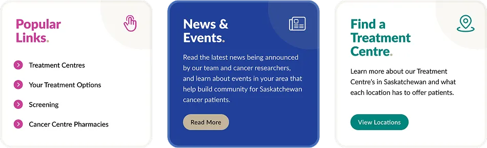 Three info cards designed for Saskatchewan Cancer Agency.