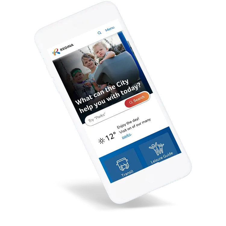 City of Regina website on mobile phone