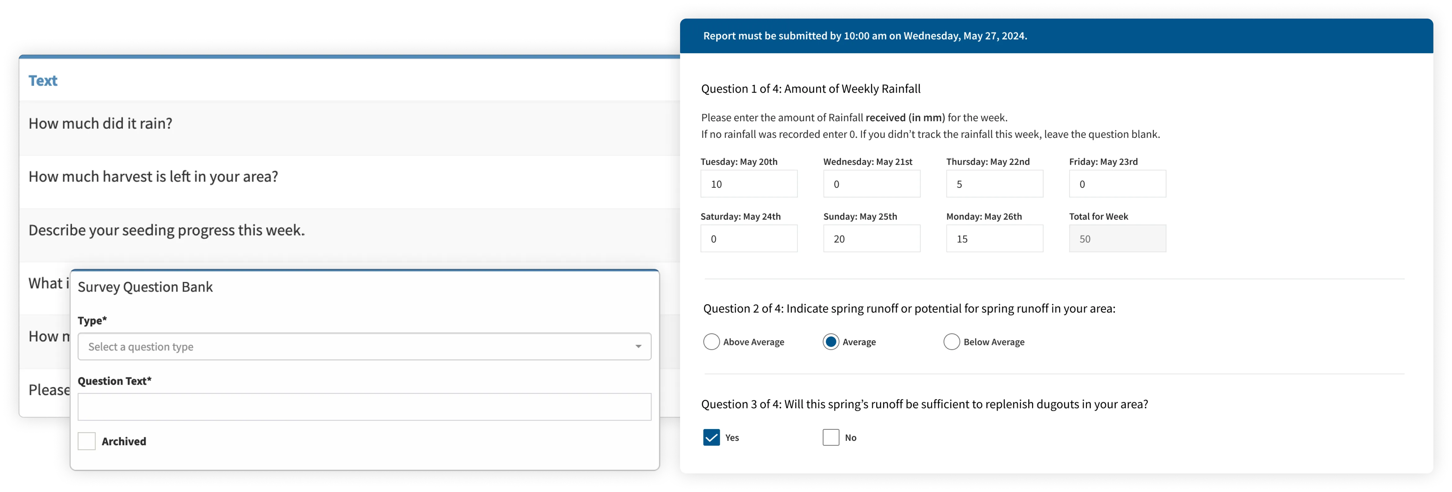 Survey question modals