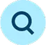 A blue search icon with a magnifying glass.