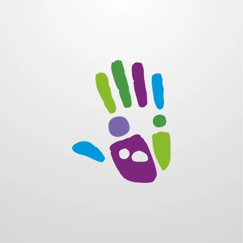 Colorful Moms & Kids handprint logo on a white background