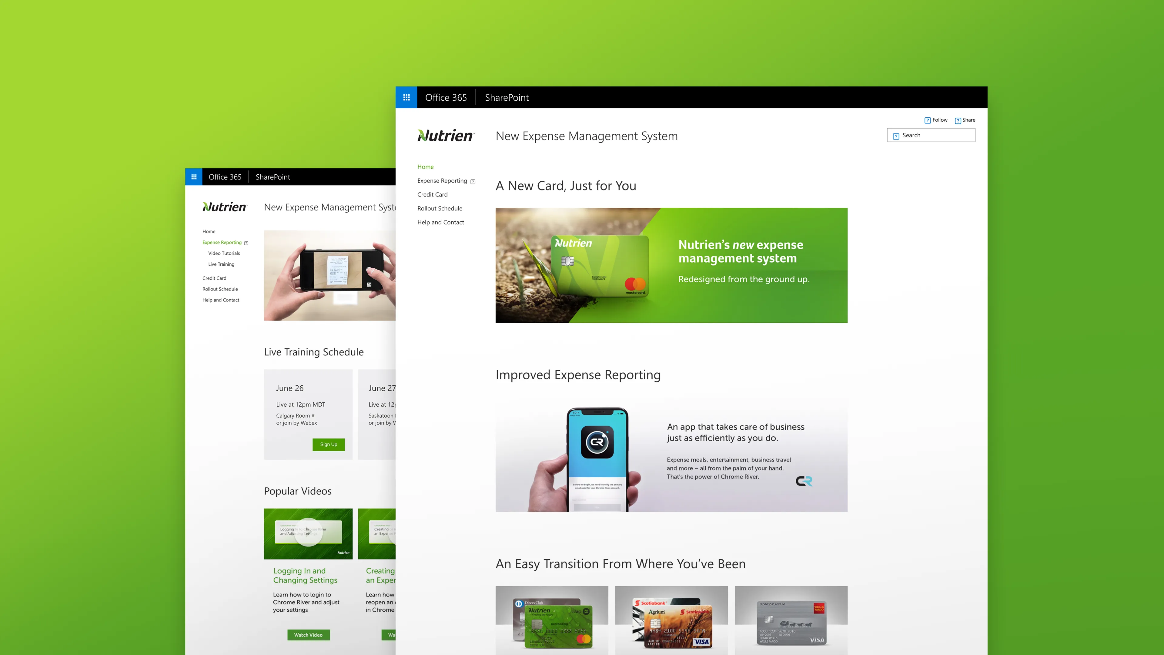 Nutrien branded Office365 Sharepoint interface