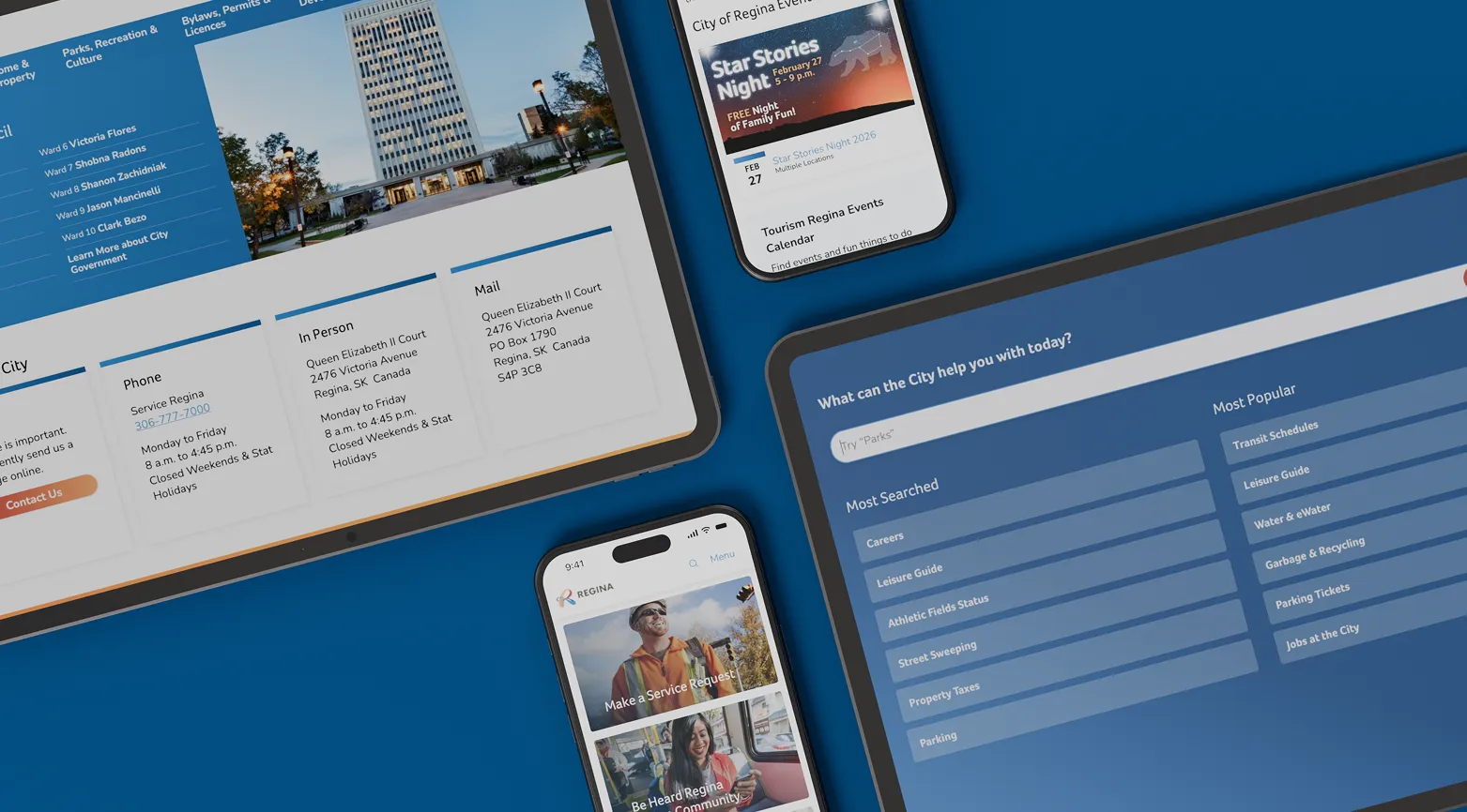 Collage of City of Regina website screens across desktop, tablet, and mobile devices