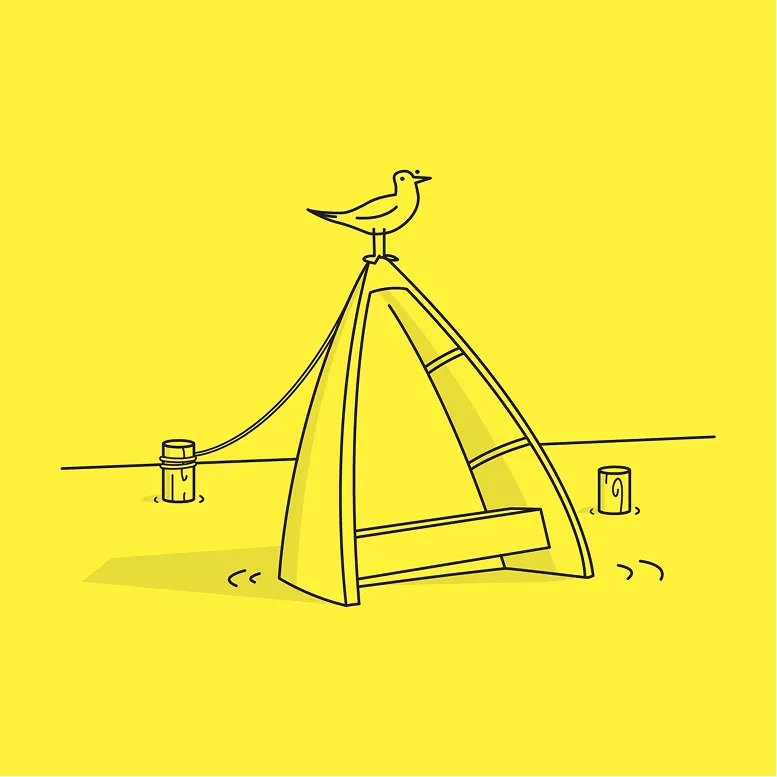 Line illustration of a sailboat dock on a yellow background