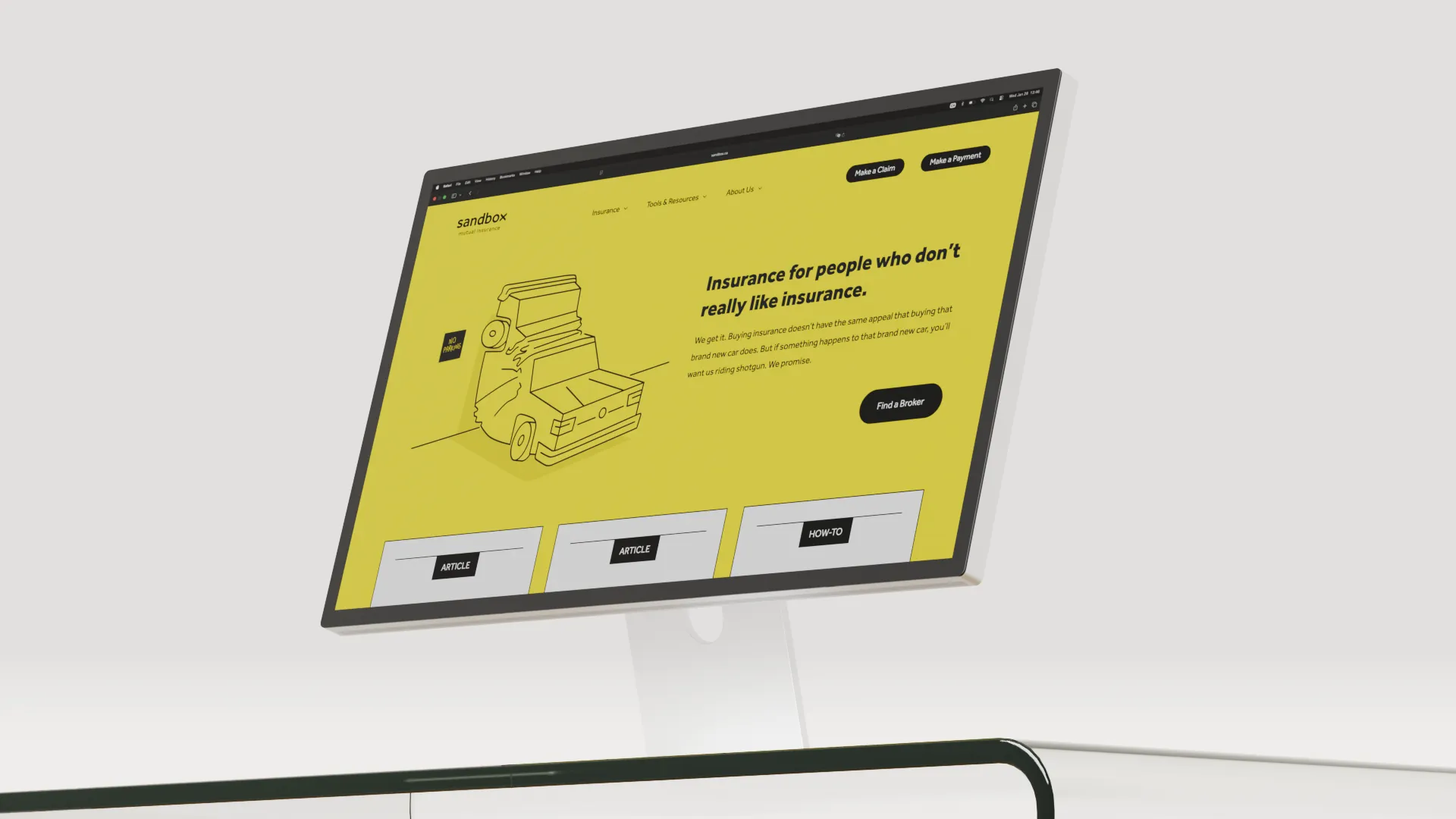Sandbox homepage displayed on a desktop monitor