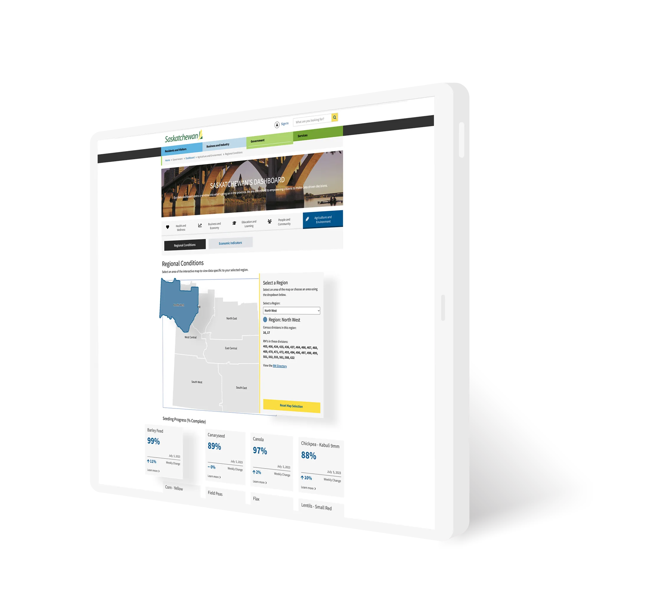 Saskatchewan Dashboard on tablet