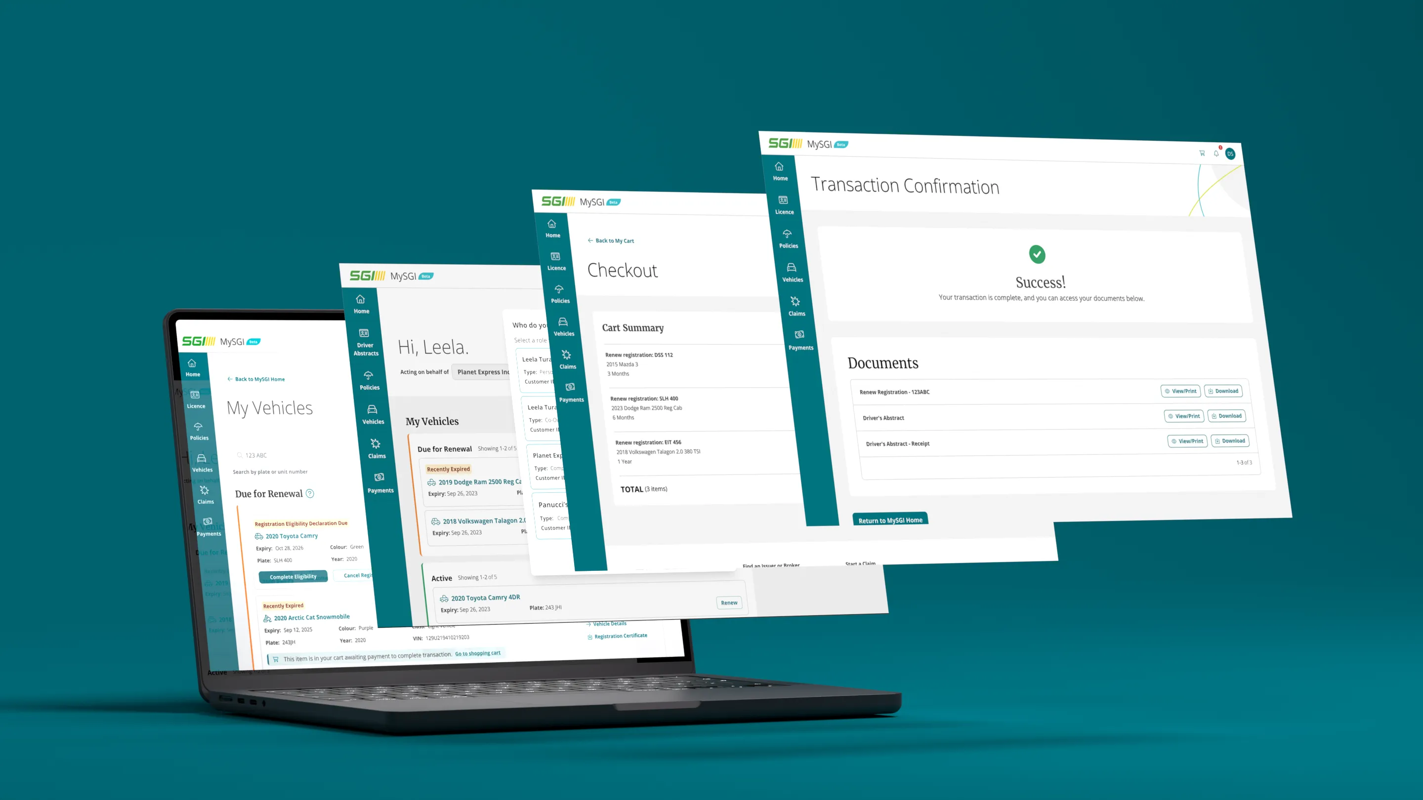 SGI web platform mockups on desktop