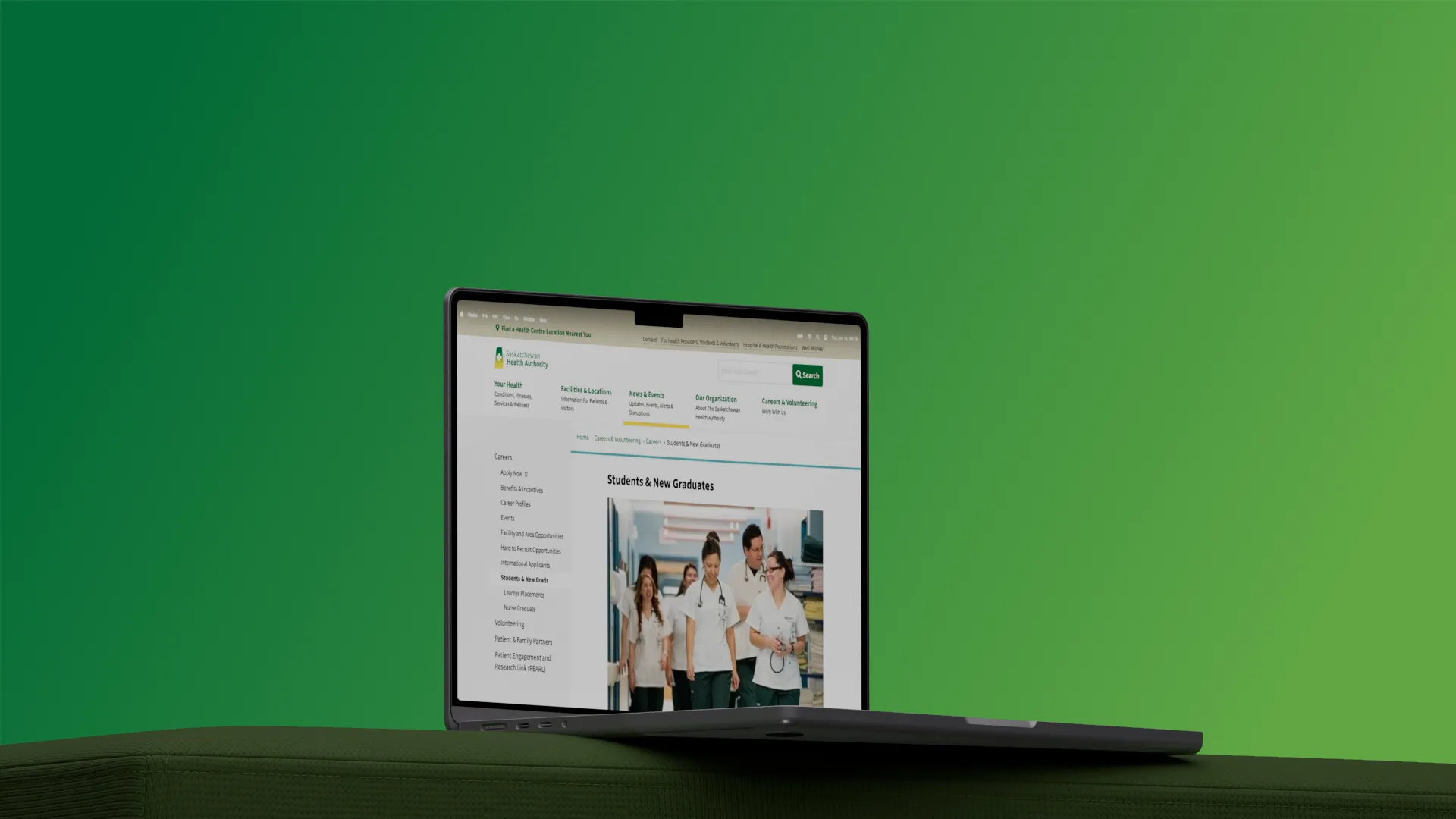 Laptop showing the Saskatchewan Health Authority careers page