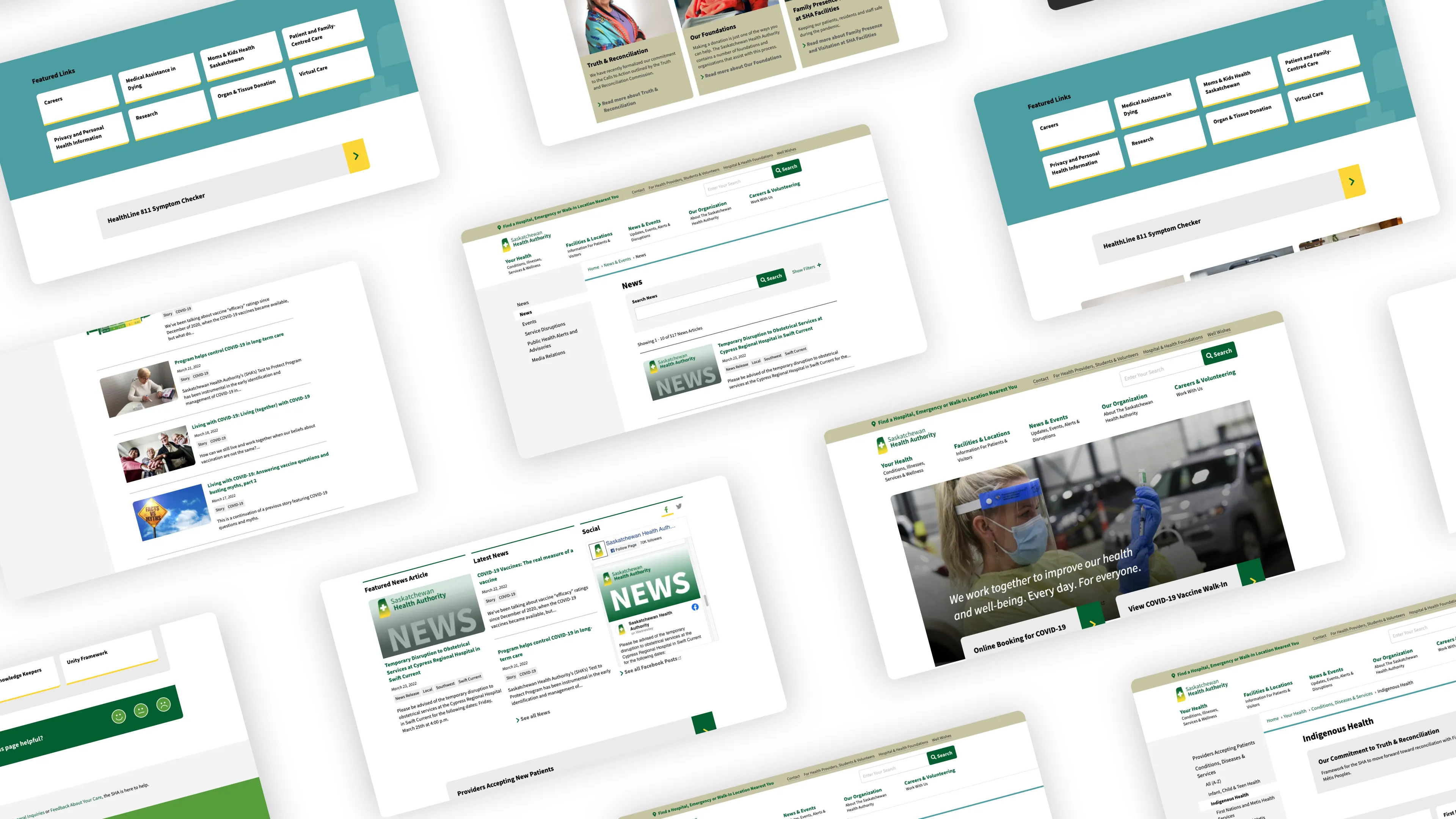 Collage of Saskatchewan Health Authority website pages